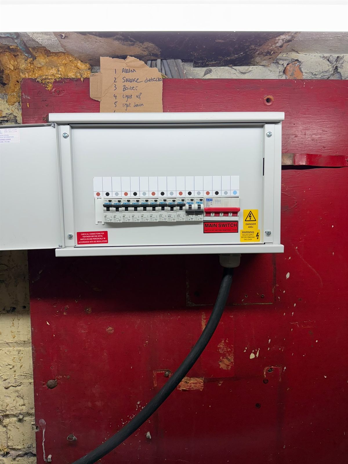 Finished and covered, main switch and 400V warning in place.